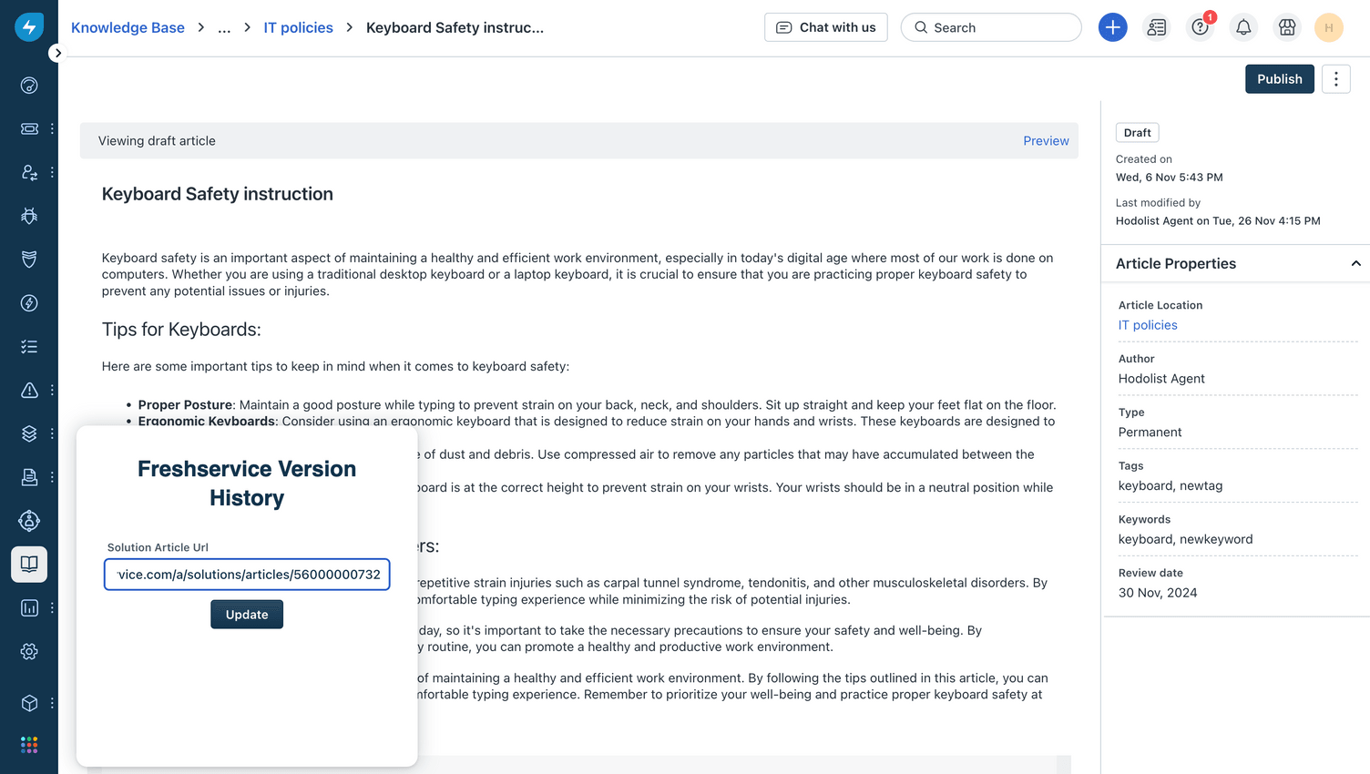 Freshworks Version History - Solution Articles Integration